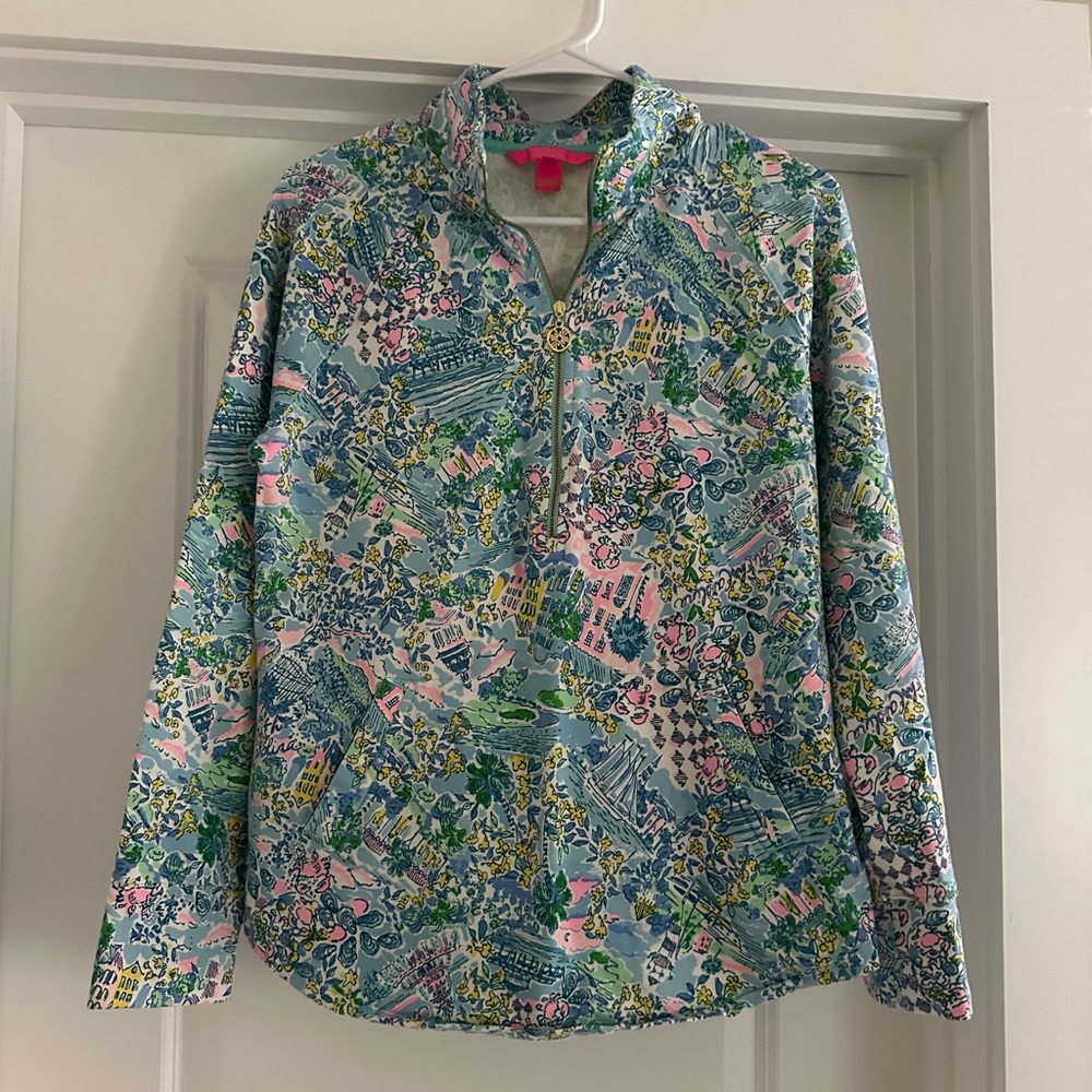 Lilly Pulitzer Blue and Pink Floral quarter zip